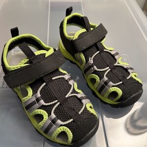 Jumping Bean Neon Green and Black Sport Sandals with Secure Hook-and-Loop Strap